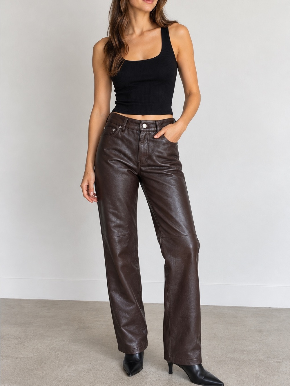 100% Leather Pants Newport News Womens Size 10 Dark Brown Straight Leg